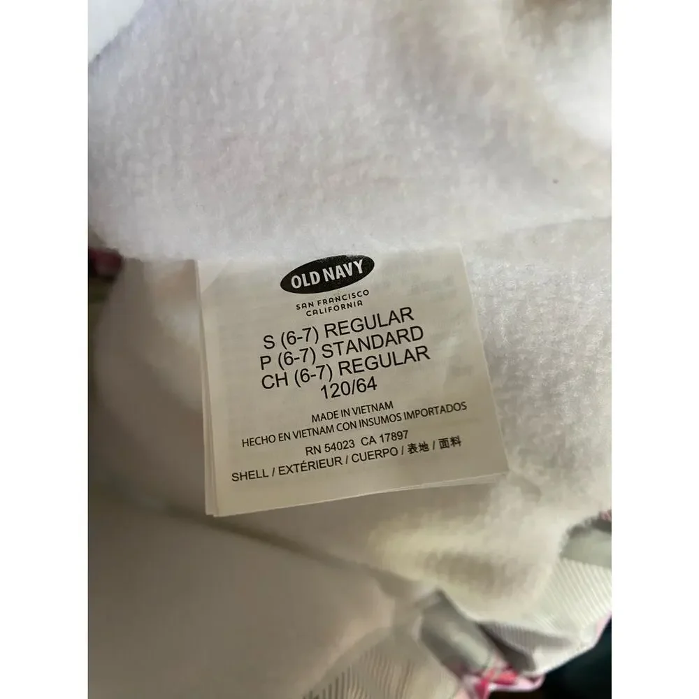 Old Navy Girls Vest‎ Size Small 6 7 Frost Free White Pink Gray Plaid Puffer